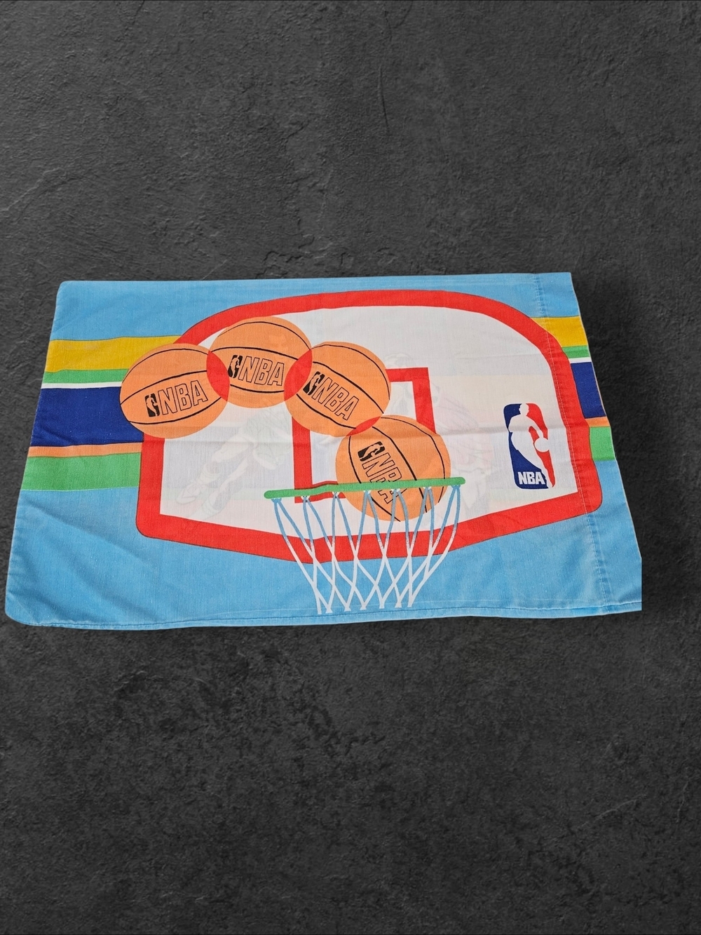 NBA Light Blue Pillowcase with Orange Basketballs and Red Hoop